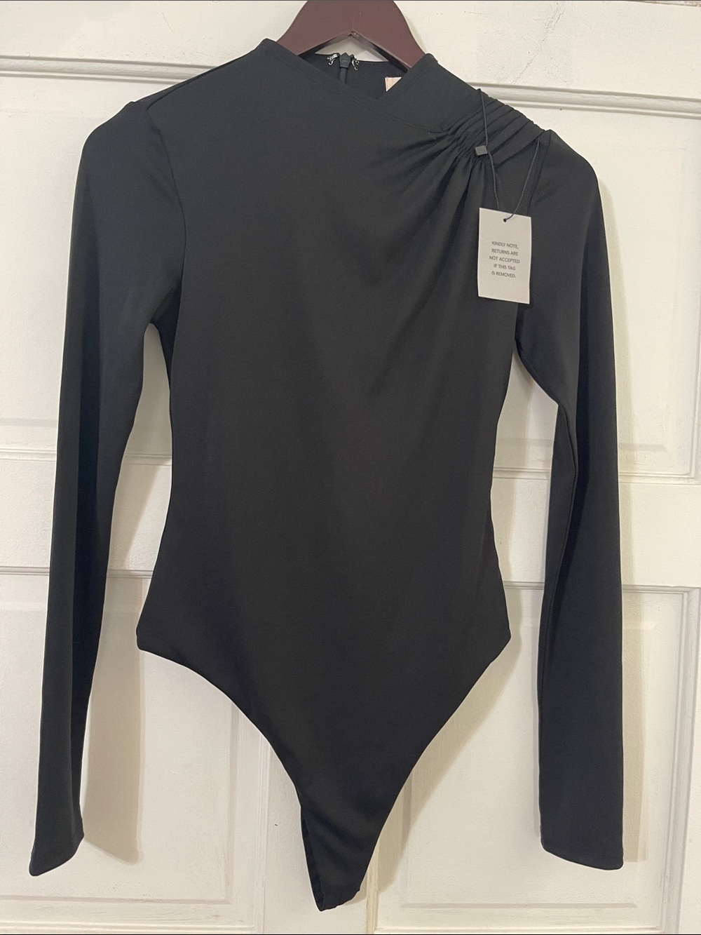 Camila Coelho Black Long-Sleeve High-Neck Bodysuit